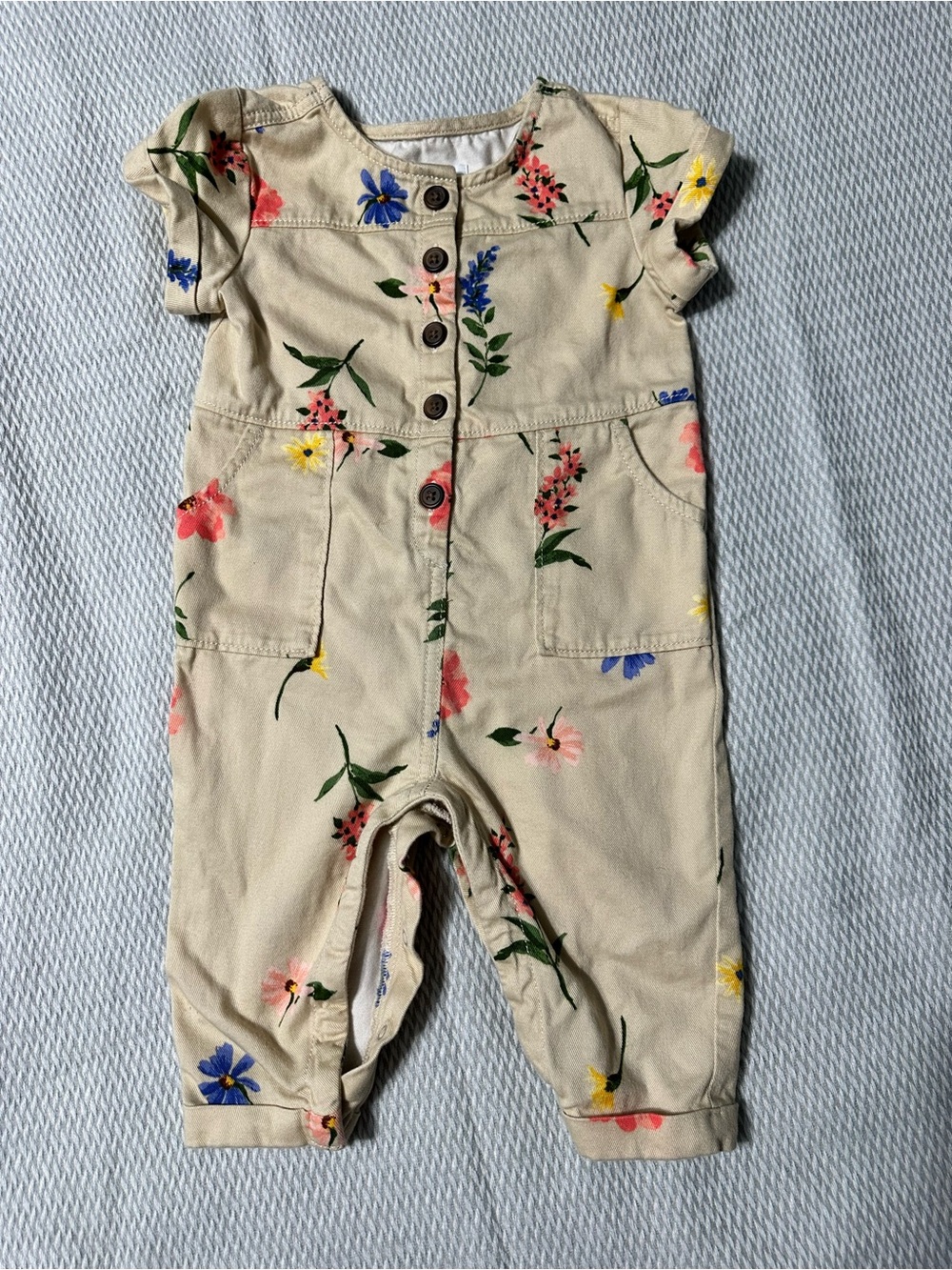 Old Navy Beige Floral Romper with Multicolor Blooms